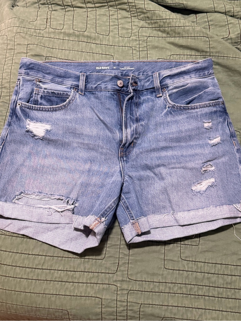 Old Navy High Rise Slouchy Straight Ripped Denim Roll-Hem Shorts